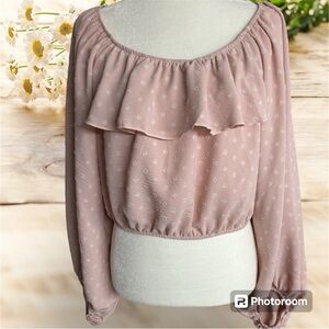 🎉🎈SALE🎉🎈 Peach Love California Off the Shoulder Crop Ruffle Long Puff Sleeve Top